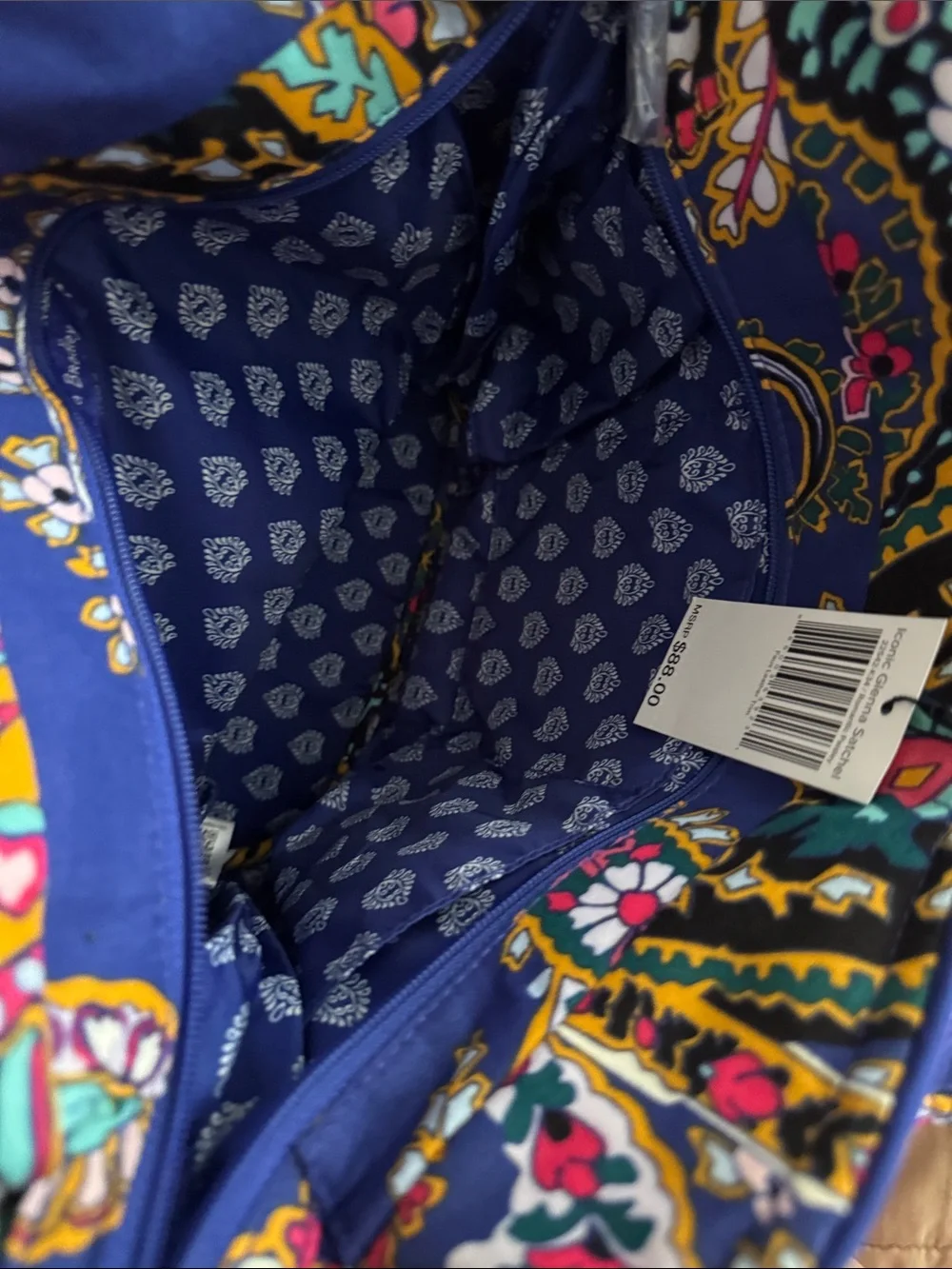 Vera Bradley Navy Quilted Paisley Tote with Multicolor Accents